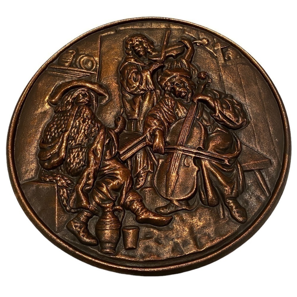 Antique Gypsy Folk Music Violin Instrument Pub Wine Drink Bronze Color Plaque